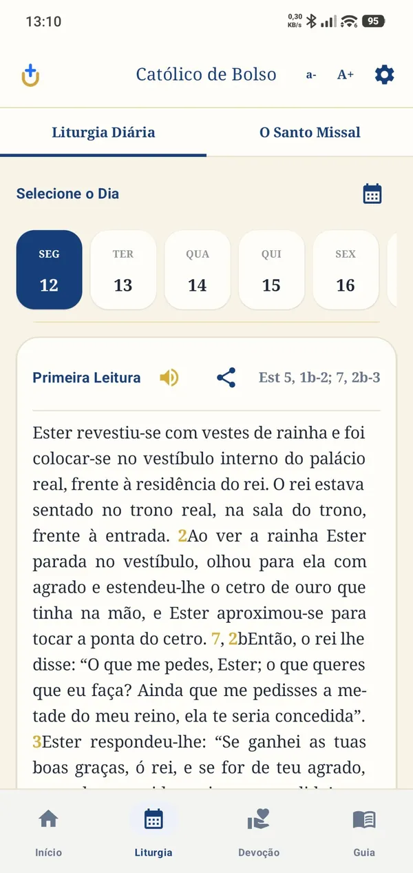 Tela da liturgia diária